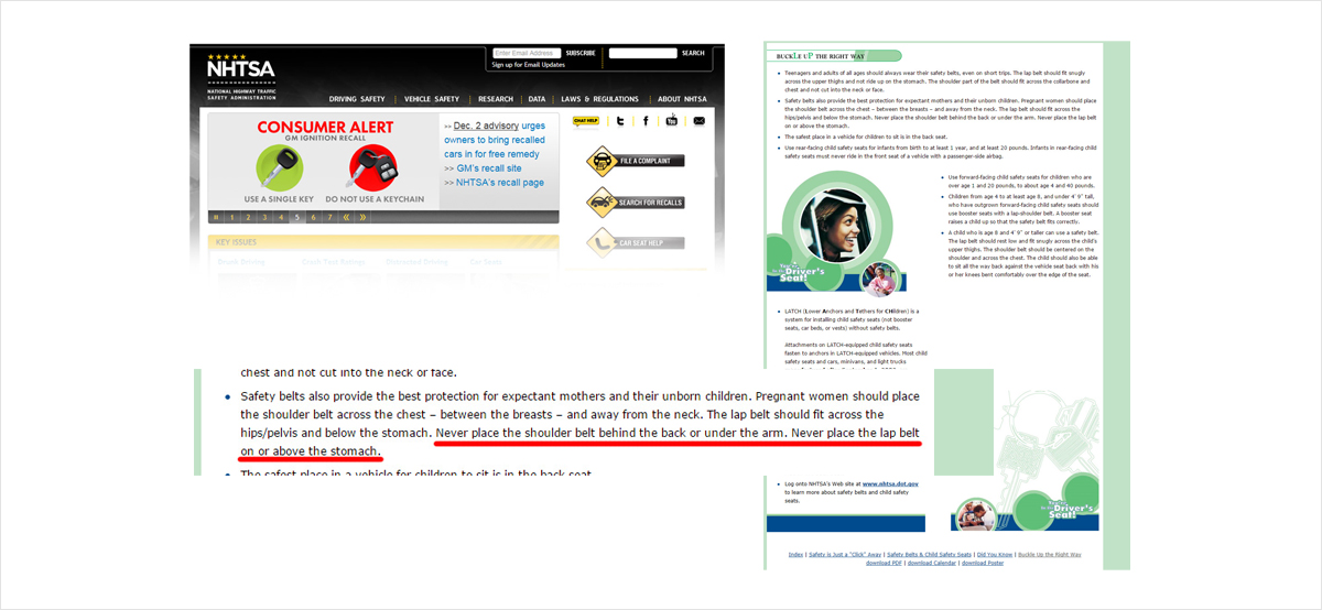 NHTSA 임산부 안전벨트 사용 가이드 이미지